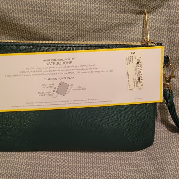 Liz Claiborne Power Bank Phone Charging Wallet Clutch in Forest Green NWT - Picture 2 of 13